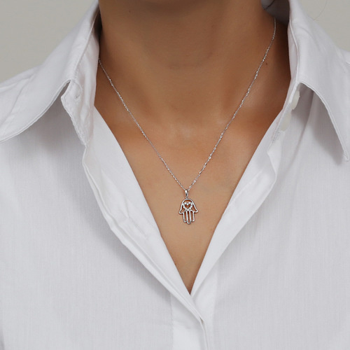 שרשרת ותליון יהלומים חמסה מזהב 14K