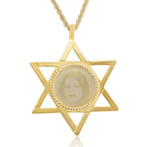 שרשרת ותליון תמונה ומגן דוד מזהב 14K