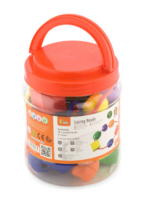 ערכת חרוזים גדולים בצנצנת להשחלה מעץ - 30 יח