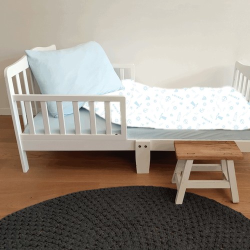 סט 3 חלקים למיטת מעבר 100% כותנה ג'רסי - ורוד כדורים פורחים