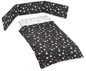 סט מצעים 3 חלקים למיטת תינוק 100% כותנה - שחור כוכבים