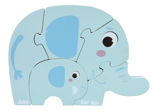 זוג פאזלי הרכבה מעץ 5 חלקים 2X הורים וגורים - פיל וזברה