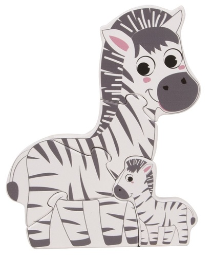 זוג פאזלי הרכבה מעץ 5 חלקים 2X הורים וגורים - פיל וזברה