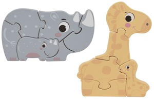 זוג פאזלי הרכבה מעץ 5 חלקים 2X הורים וגורים - קרנף וג