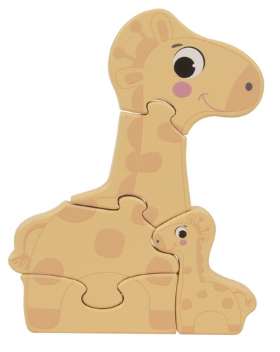 זוג פאזלי הרכבה מעץ 5 חלקים 2X הורים וגורים - קרנף וג'ירף
