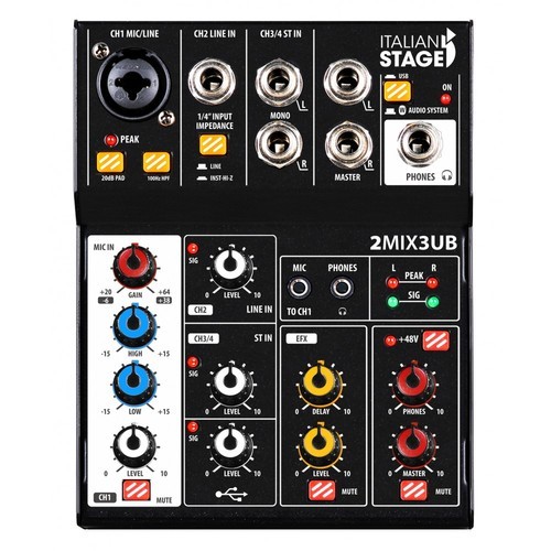 2MIX3UB מיקסר 3 ערוצים כולל USB + Bluetooth Italian Stage