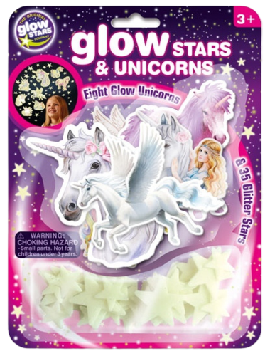 ערכת מדבקות זוהרות בחושך לעיצוב החדר - 35 כוכבים ו 8 חדי קרן