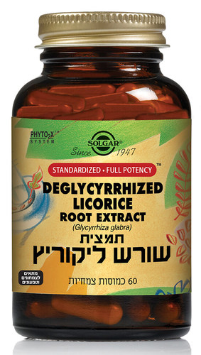 תמצית שורש ליקוריץ (ללא גליצריזין) תיקנית 60 כמוסות סולגאר | Deglycyrrhized Licorice Root Extract