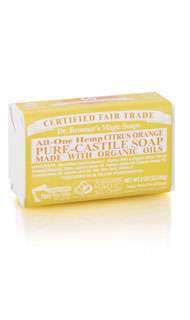 סבון אמיתי מוצק תפוז לימון וליים, 140 גרם, Dr. Bronner