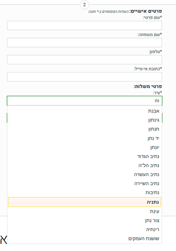 השלמה אוטומטית לשדה עיר ושדה רחוב בדף העגלה