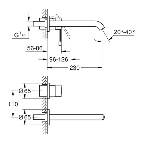 ברז קיר GROHE פיה ארוכה סדרת אסנס דגם 19967DL1 רוז גולד