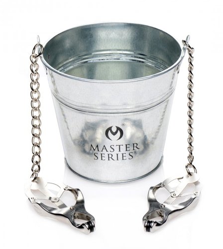מצבטים לפטמות יפניים עם דלי להגדלת המשקל XR Brands - Slave Bucket