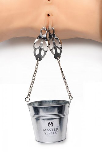 מצבטים לפטמות יפניים עם דלי להגדלת המשקל XR Brands - Slave Bucket