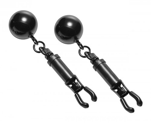 מצבטים לפטמות עם משקולות XR Brands - Black Bomber Nipple Clamps with Ball Weights