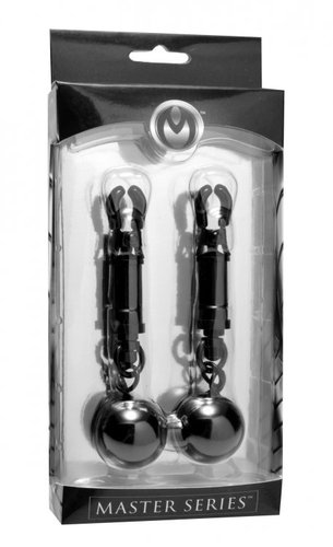 מצבטים לפטמות עם משקולות XR Brands - Black Bomber Nipple Clamps with Ball Weights