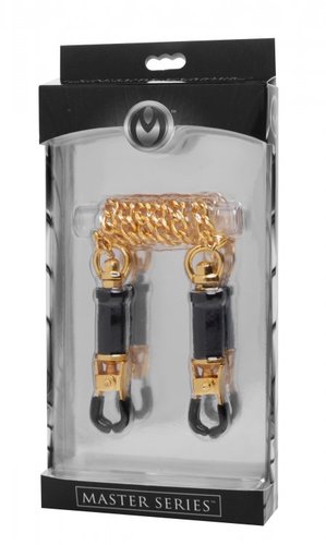 מצבטי פטמות מוזהבים עם שרשרת מתכת XR BRANDS - Deluxe Adjustable Nipple Clamps