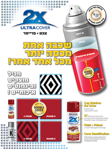 ספריי צבע RUST-OLEUM 2X במגוון צבעים שונים