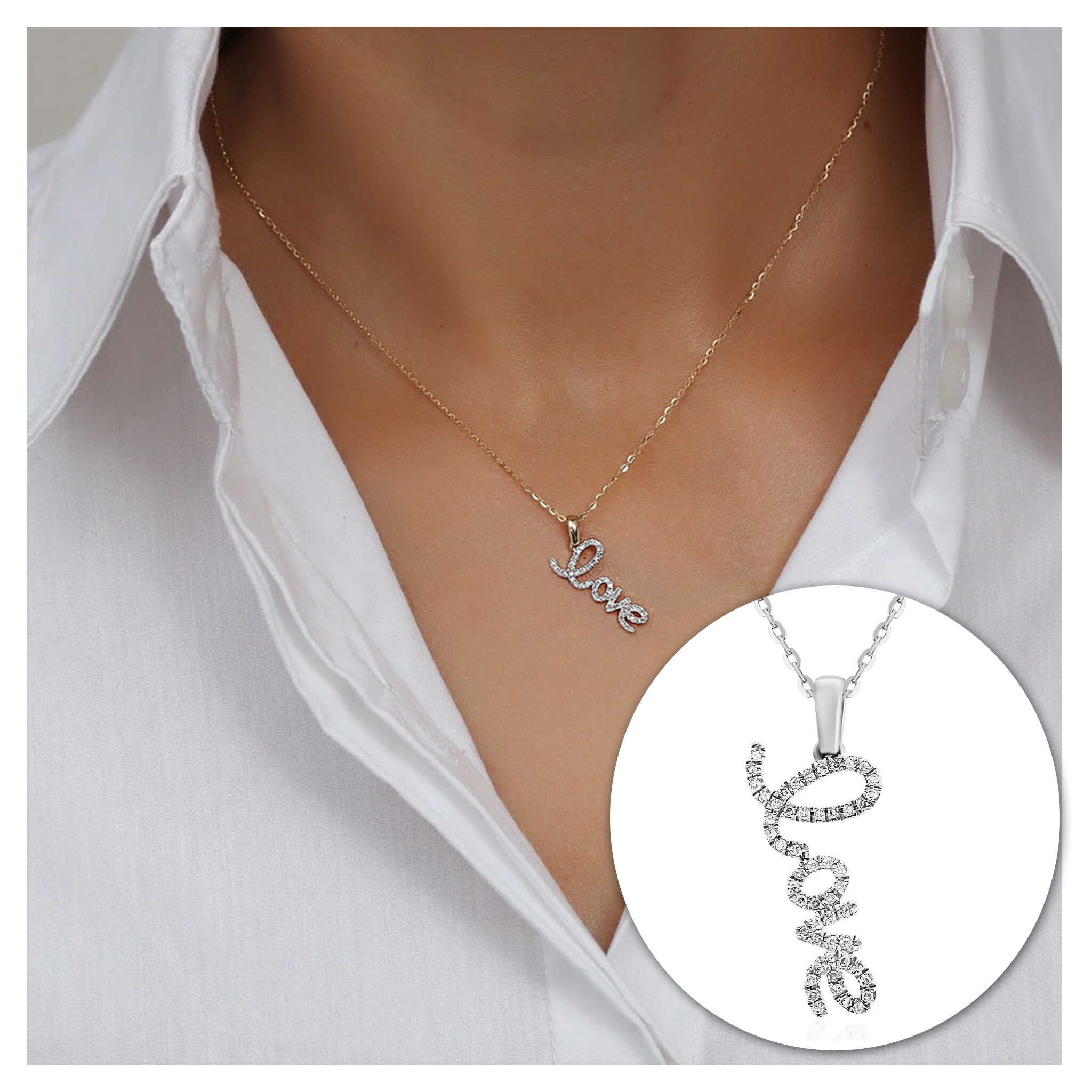 שרשרת ותליון Love יהלומים מזהב 14K