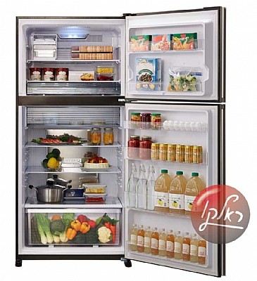 מקרר 2 דלתות מקפיא עליון זכוכית כסופה 558 ליטר Sharp SJ-4355-SL