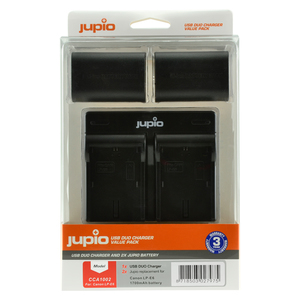 ערכת JUPIO: מטען USB כפול + 2 סוללות LP-E6