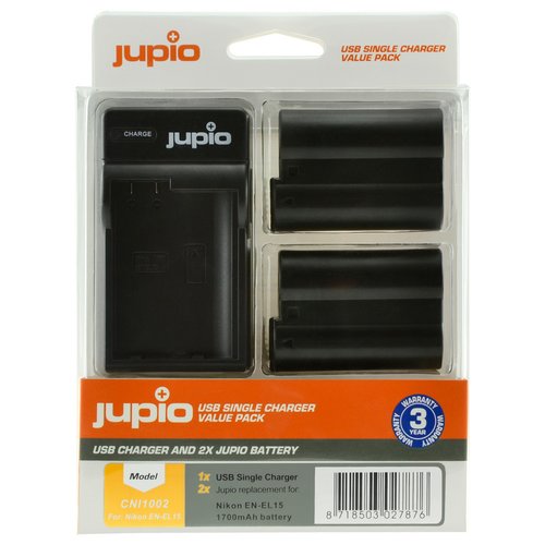 ערכת JUPIO: מטען USB יחיד + 2 סוללות EN-EL15