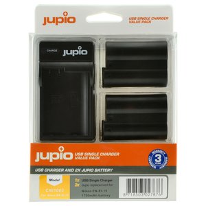 ערכת JUPIO: מטען USB יחיד + 2 סוללות EN-EL15