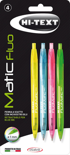 עט  לחצן  hi-text matic fluo 'יח 4  בבליסטר