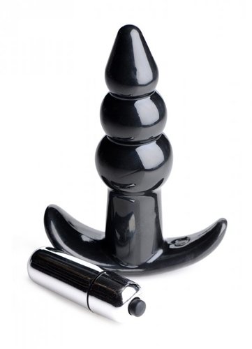 פלאג אנאלי כדורי רוטט צבע שחור XR Brands - Ribbed Vibrating Butt Plug - Black