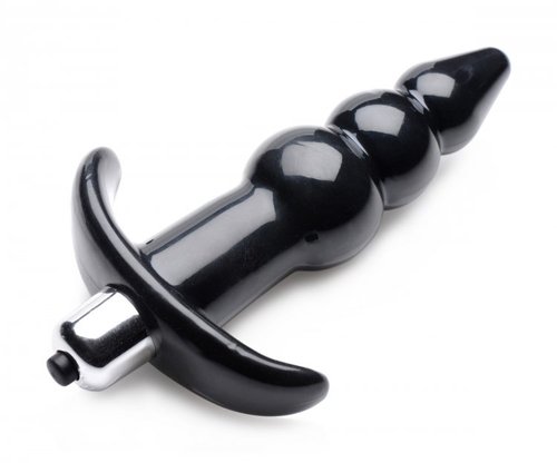 פלאג אנאלי כדורי רוטט צבע שחור XR Brands - Ribbed Vibrating Butt Plug - Black