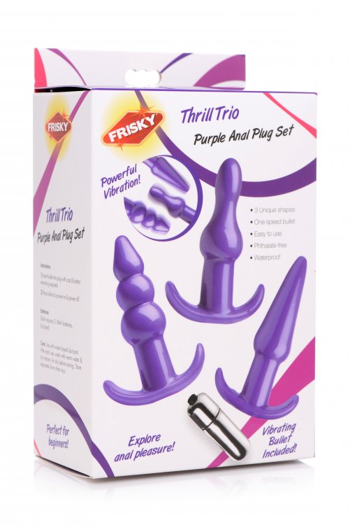 סט פלאגים רוטטים להרחבה אנאלית למתחילות  XR Brands - Thrill Trio Anal Plug Set - Purple