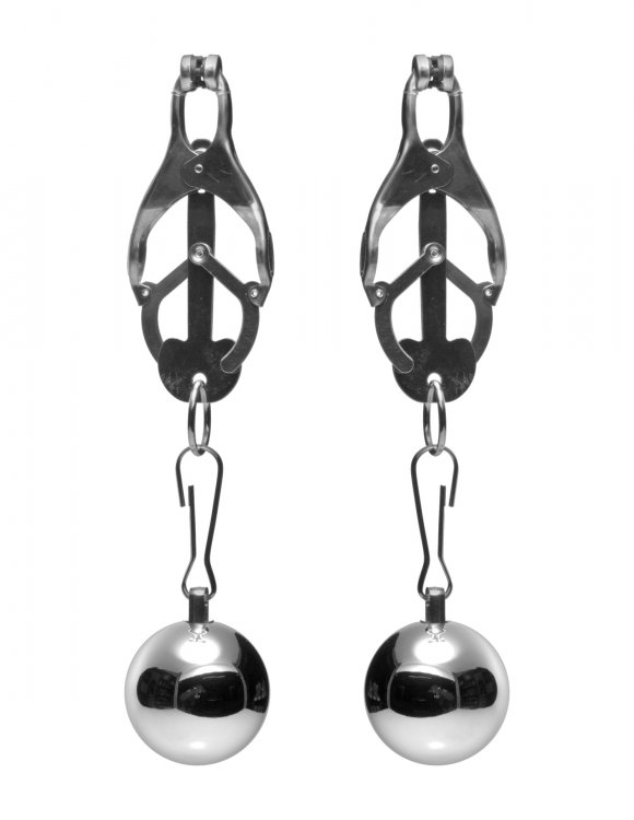 מצבטים יפנים לפטמות עם משקולות XR Brands - Deviant Monarch Weighted Nipple Clamps