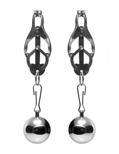 מצבטים יפנים לפטמות עם משקולות XR Brands - Deviant Monarch Weighted Nipple Clamps