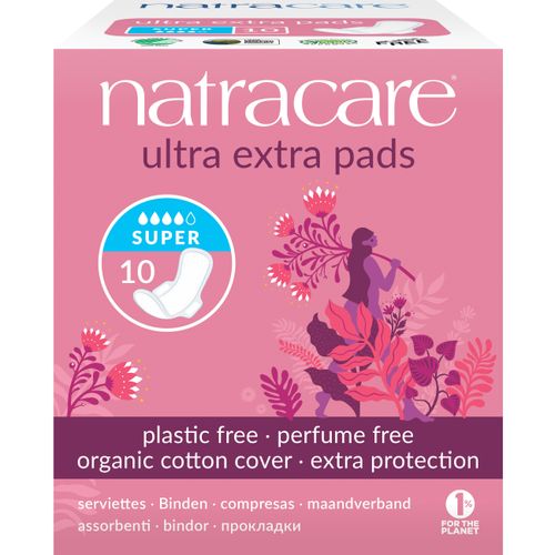 תחבושת אולטרא אקסטרא 10 יחידות נטרהקייר Maxi Pads Super 10ea Natracare