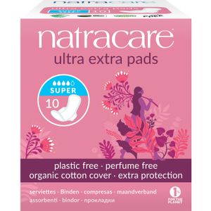 תחבושת אולטרא אקסטרא 10 יחידות נטרהקייר Maxi Pads Super 10ea Natracare