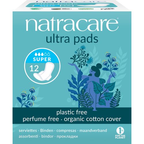 תחבושת סופר עם כנפיים 12 יחידות נטרהקייר Maxi Pad Super with Wings 12ea Natracare