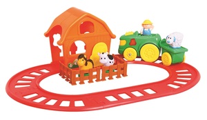 סט פסי רכבת, קטר מנגן, קרון וחוות חיות