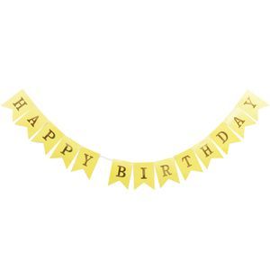באנר דגלונים צהוב עם הכיתוב Happy Birthday בזהב 2.5 מטר