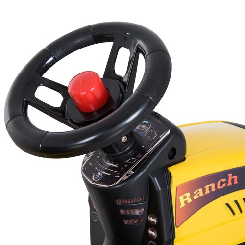 טרקטור פדלים לילדים עם עגלה מתחברת ו 2 כלי חפירה - צהוב