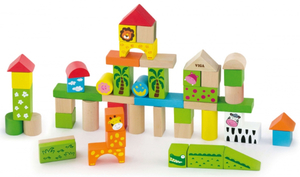 דלי עם 50 לבני עץ צבעוניות - גן חיות