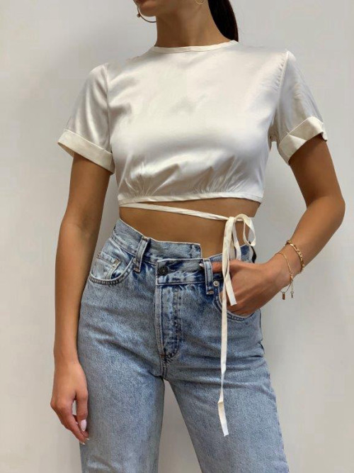 ivory satin crop top