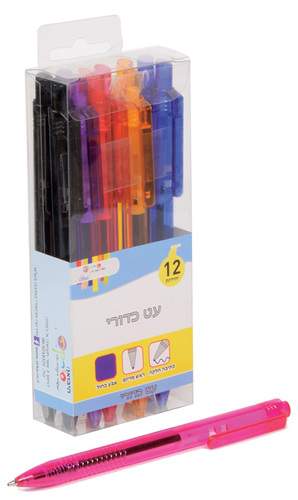 עט כדורי שקוף לחצן צב.12 יח בקופ פי.וי.ס