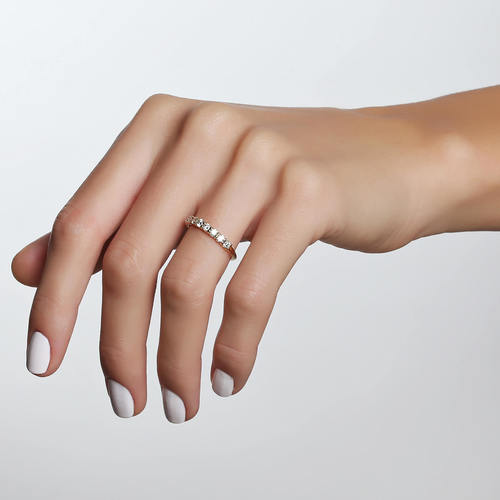 טבעת יהלומים חצי נישואים 0.72ct מזהב 14K