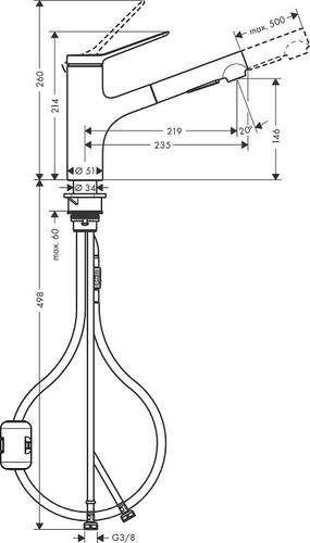 HANSGROHE ברז מטבח נשלף דגם 74800000