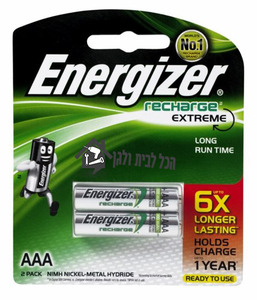 2 סוללות נטענות Energizer AAA 800mAh  אנרג׳ייזר