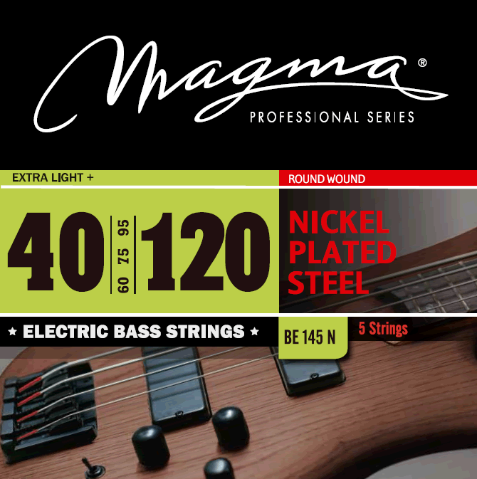 סט מיתרים לגיטרה בס MAGAMA BE145N BAJO-ELEC Nickel P/Steel .040 5C EL+