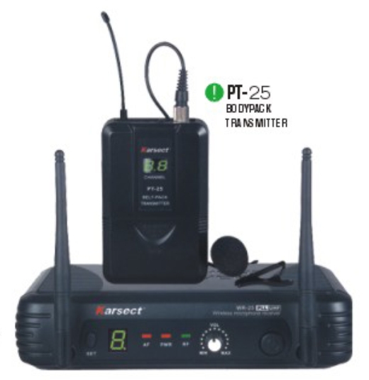 מקרופון אלחוטי מדונה 8 תדרים KRSECT WR-25/PT25/HT-9A UHF