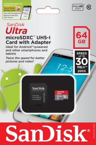 כרטיס זיכרון Micro SD בנפח SanDISK - 64GB