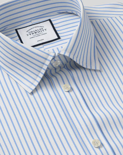 חולצה פסים תכלת לבן טוויל גזרת אקסטרה סלים - Twill Stripe Extra Slim Fit
