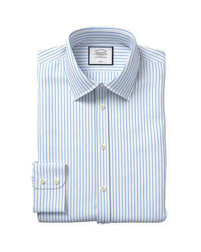 חולצה פסים תכלת לבן טוויל גזרת אקסטרה סלים - Twill Stripe Extra Slim Fit