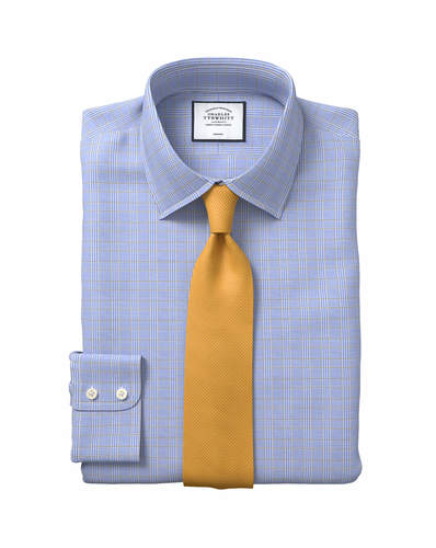 חולצה משובצת כחול זהב גזרת אקסטרה סלים - Prince of Wales Extra Slim Fit